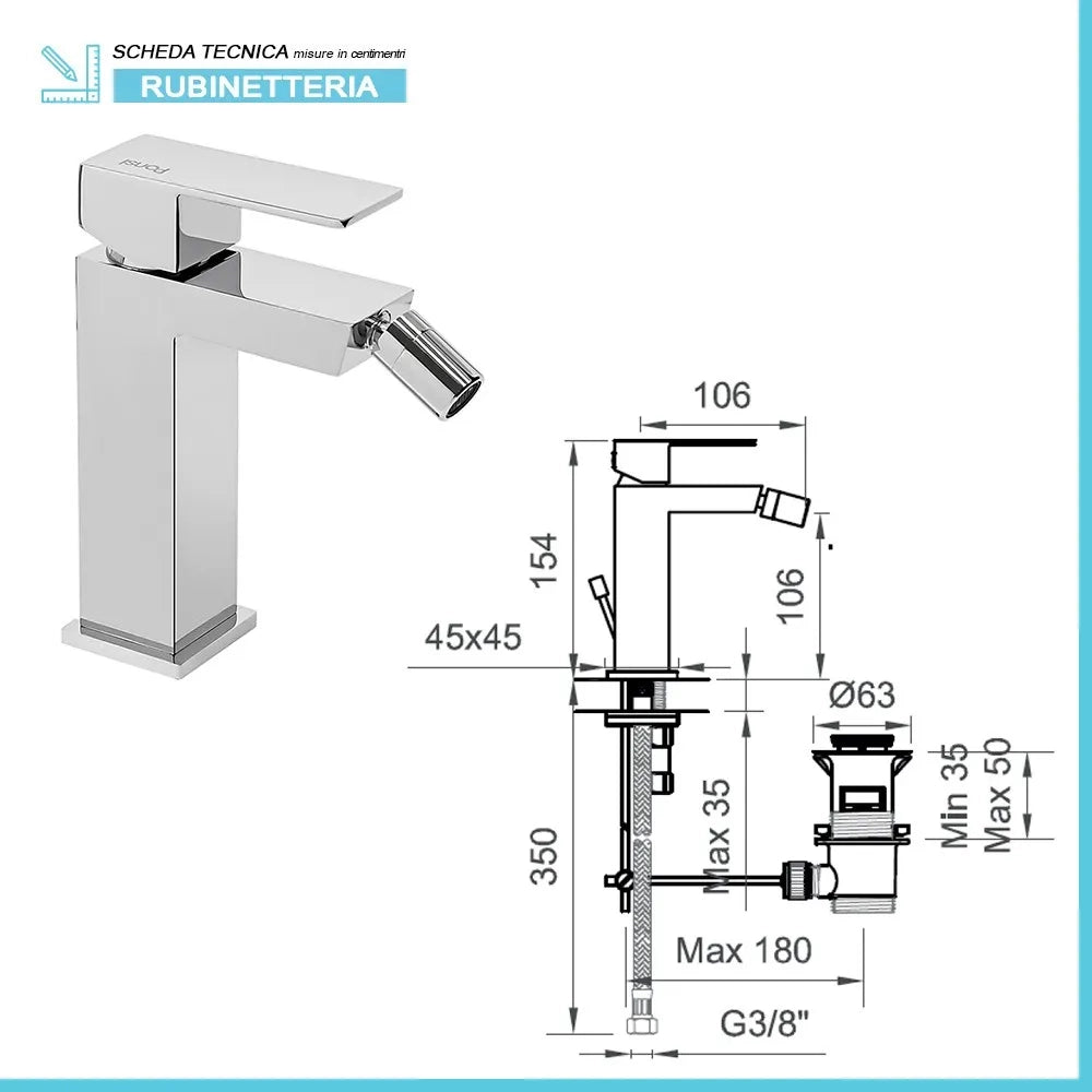 Set miscelatori lavabo alto bidet e doccia 3 vie cromati serie Italia