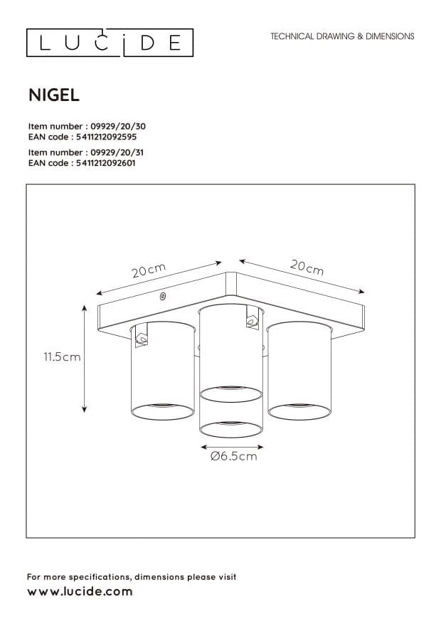 Lucide Nigel plafoniera 4xGU10 2200K bianca alluminio