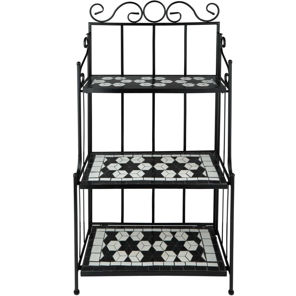 Mensola per piante a 3 ripiani in mosaico 114 cm nero/bianco 2208298