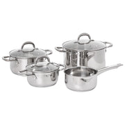 Set di 7 pentole in acciaio inossidabile argentato 4 pentole con coperchi in vetro