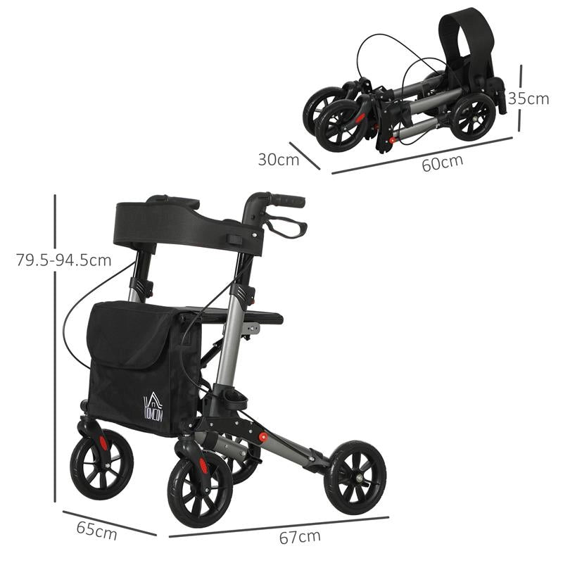 DEAMBULATORE PIEGHEVOLE IN ALLUMINO AD ALTEZZA REGOLABILE CON BORSA 67X65X79.5-94 CM NERO E ARGENTO