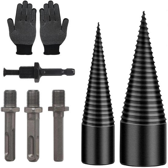 Houtsplijter a stantuffo 42mm e 32mm per legno da ardere - 4 punte di foratura - stantuffo a cono