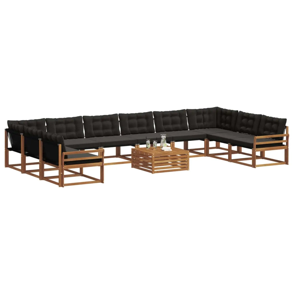 Set di divani da esterno con cuscino 11 pcs Naturale e Nero 3369915