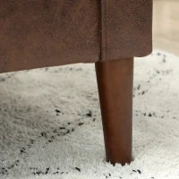 Divano 2 Posti Moderno con Rivestimento in Tessuto Effetto Pelle Traspirante e Gambe in Legno, 130x78x85 cm, Marrone Scuro