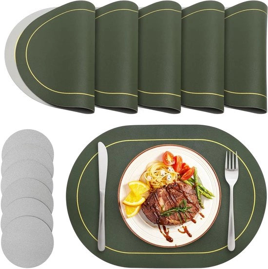 Set di piatti e sottopiatto da 6 pezzi - Resistente al calore e antiscivolo - Verde/grigio - Imbottito - Per uso domestico e ristorante