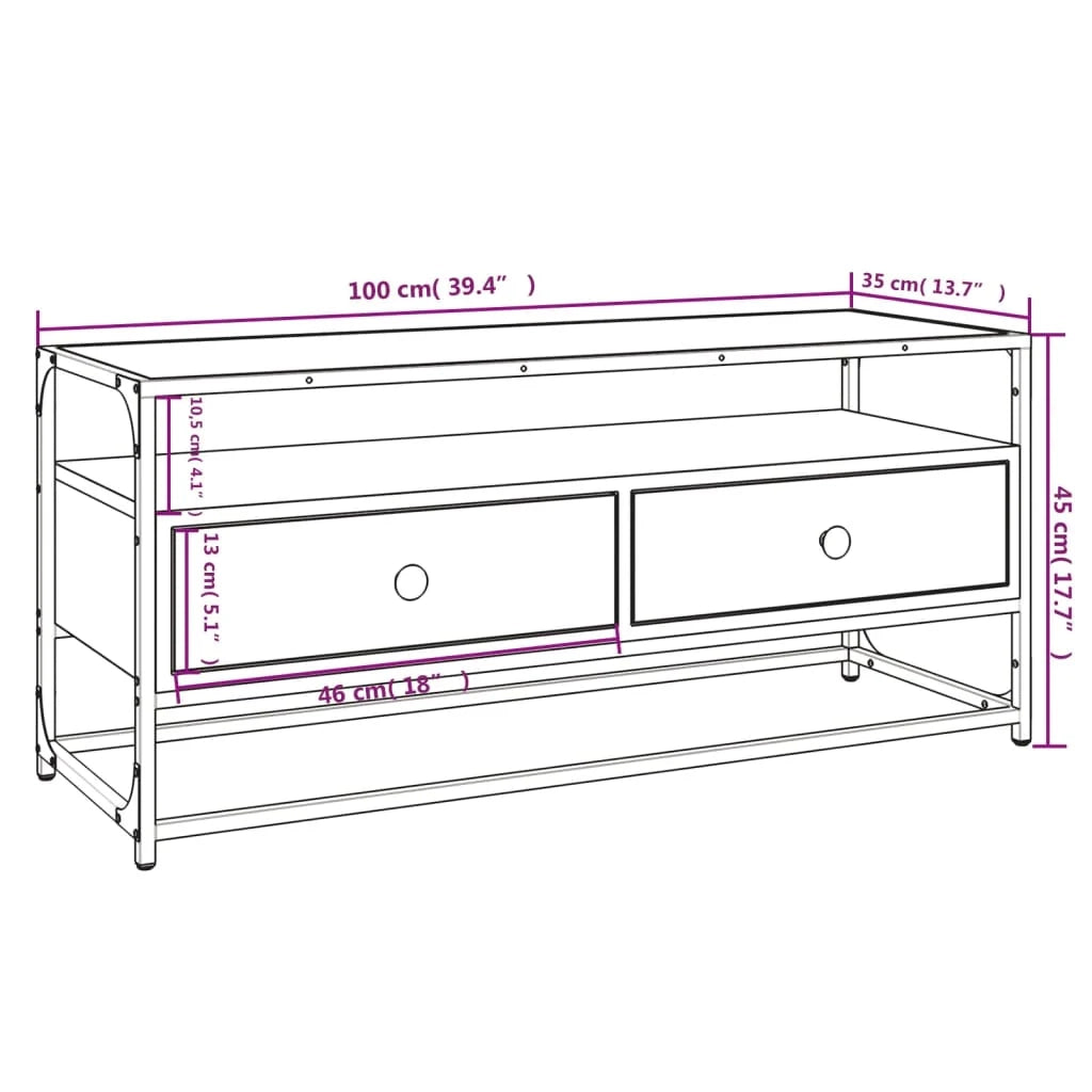 Mobile TV multimediale mensola TV credenza TV sala da pranzo soggiorno camera da letto Sonoma 100 x 35 x 45 cm legno ingegnerizzato grigio 02_0028334