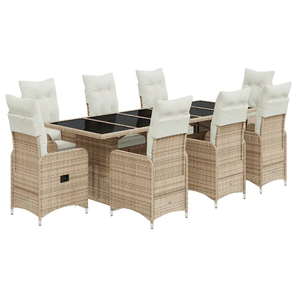 Set da Bistrò da Giardino 9 pz con Cuscini Beige in Polyrattan