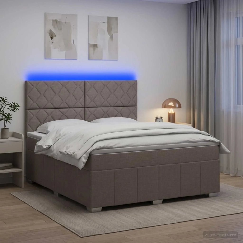 Letto Box Spring LED con Materasso Tortora 180 x 200 cm Tessuto 3455672
