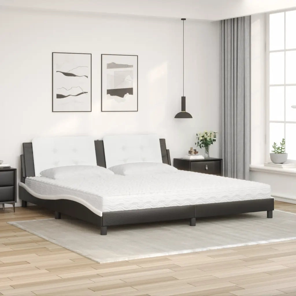 Letto con Materasso Zadar Nero e Bianco 200x200cm in Similpelle 3208892