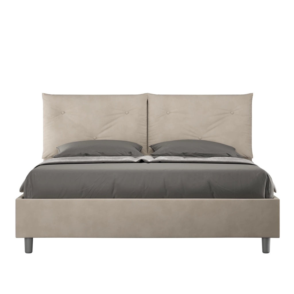 Letto Matrimoniale 160x200 cm con Rete e Contenitore Giroletto con Alzata Comoda Imbottito in Microfibra Appia Sabbia
