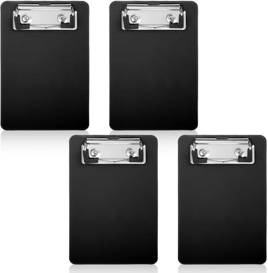 Mini-klemborden 10 x 15 cm, A6, 4 pezzi, klembord in plastica, nero, per classi, uffici, ristoranti, ambulatori, alberghi