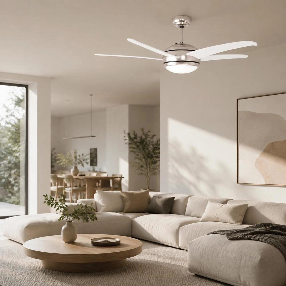 Decorative Ceiling Fan With Light Bulb, 128 Cm, White