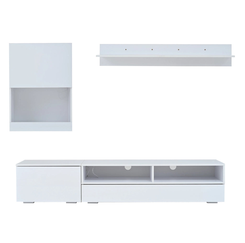 Parete attrezzata TV 3 pezzi bianca con LED e finitura lucida