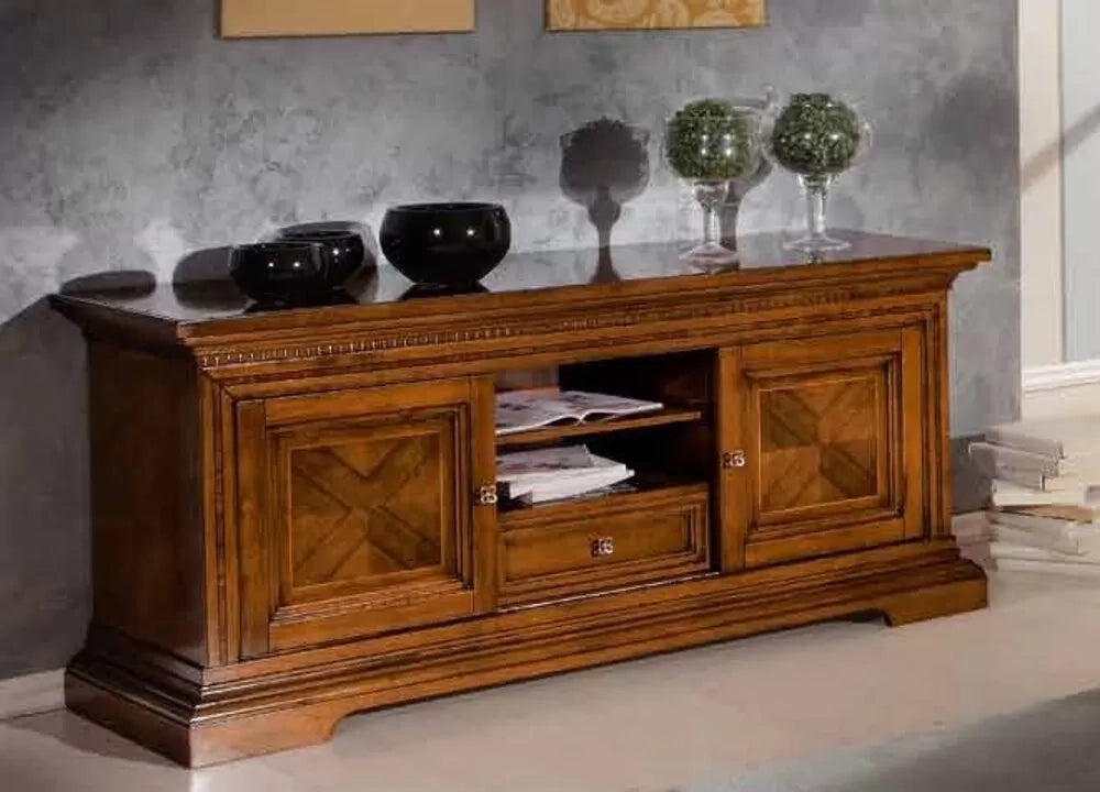 Porta tv in legno 2 ante scorrevoli arte povera noce bassano l.169 p.53 h.75 - Mobili 2G