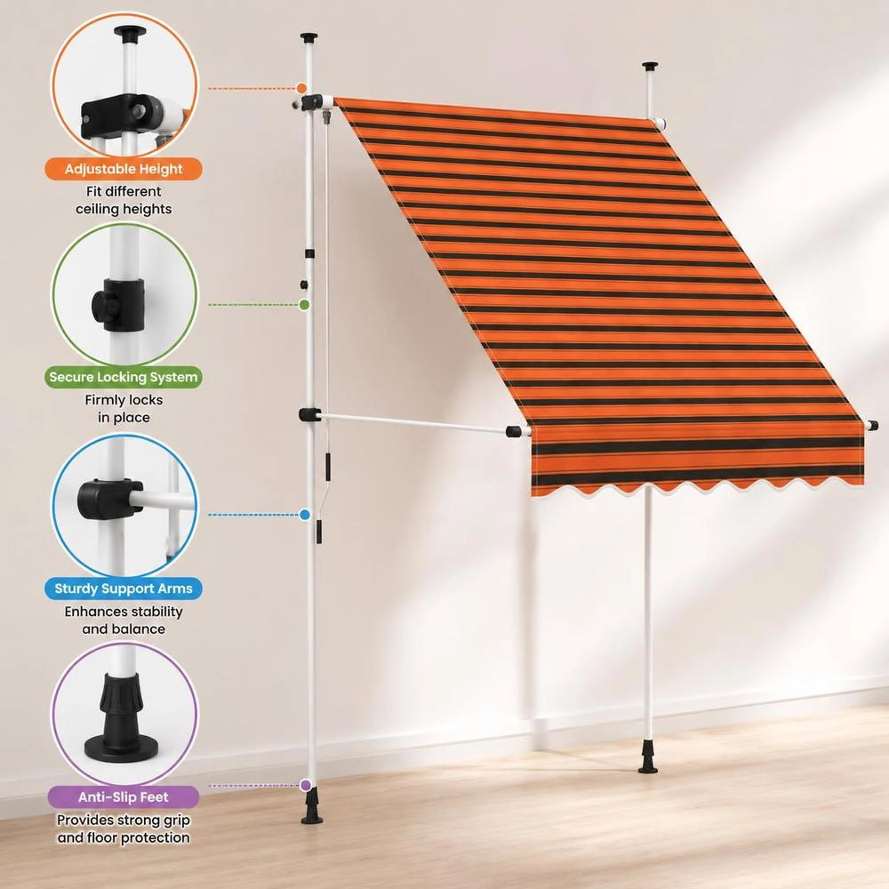 Retractable Awning, Manually Operated, 150 Cm, Orange And Brown