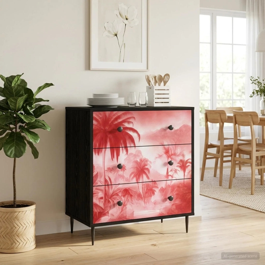 Cassettiera AACHEN Stampa di palme rosa 66 x 36,5 x 76 cm 8007386