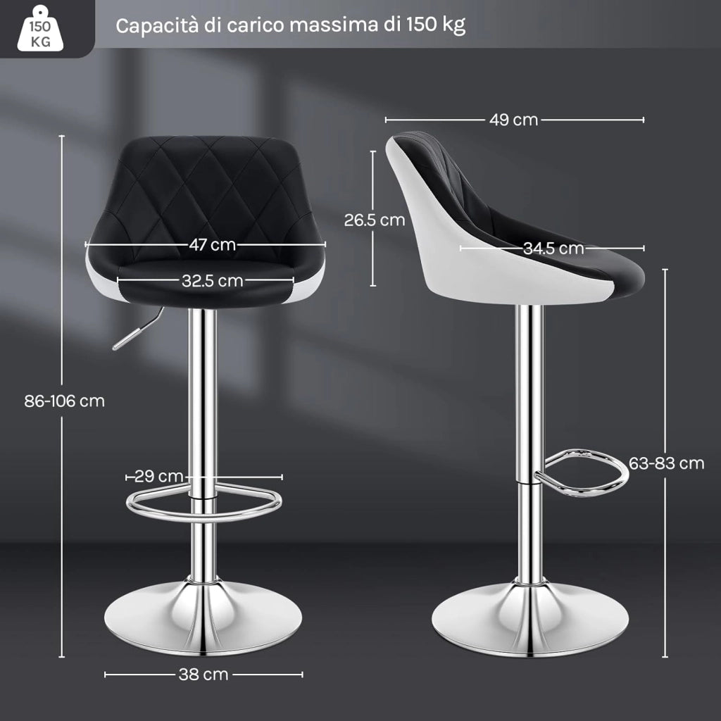 Sgabello cucina, Sgabello da Bar, Sedia da Bar Girevole Regolabile in Altezza, con Schienale Poggiapiedi, in PU, Nero, BH30sz-1