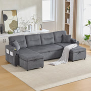 DIVANO 4 POSTI con chaise longue doppia, contenitore, USB-C, Corduroy Grigio Carbonio