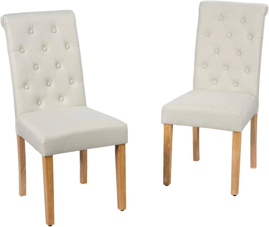 Set di 2 sedie da pranzo imbottite, eleganti sedie imbottite con schienale alto e gambe in legno massello, 61 x 46 x 100 cm, per ristorante, caffetteria (beige)