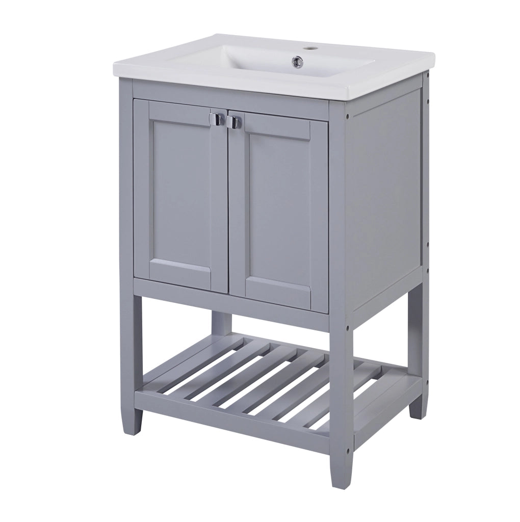Mobile bagno con lavabo in ceramica; grigio e bianco