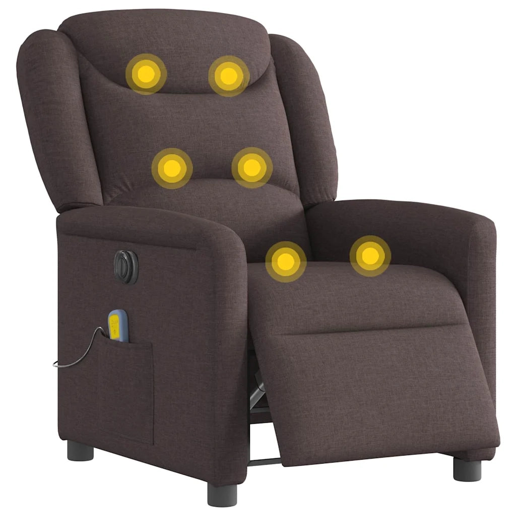 vidaXL Poltrona Massaggio Reclinabile Elettrica Marrone Scuro Tessuto
