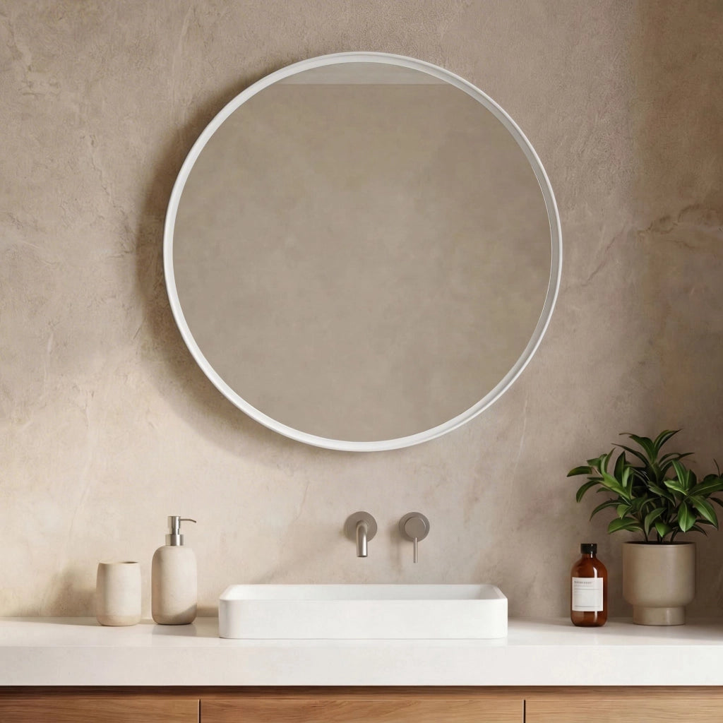 Specchio decorativo in legno "Moonlight 90 v2" - 90 x 7 x 90 cm - Bianco opaco