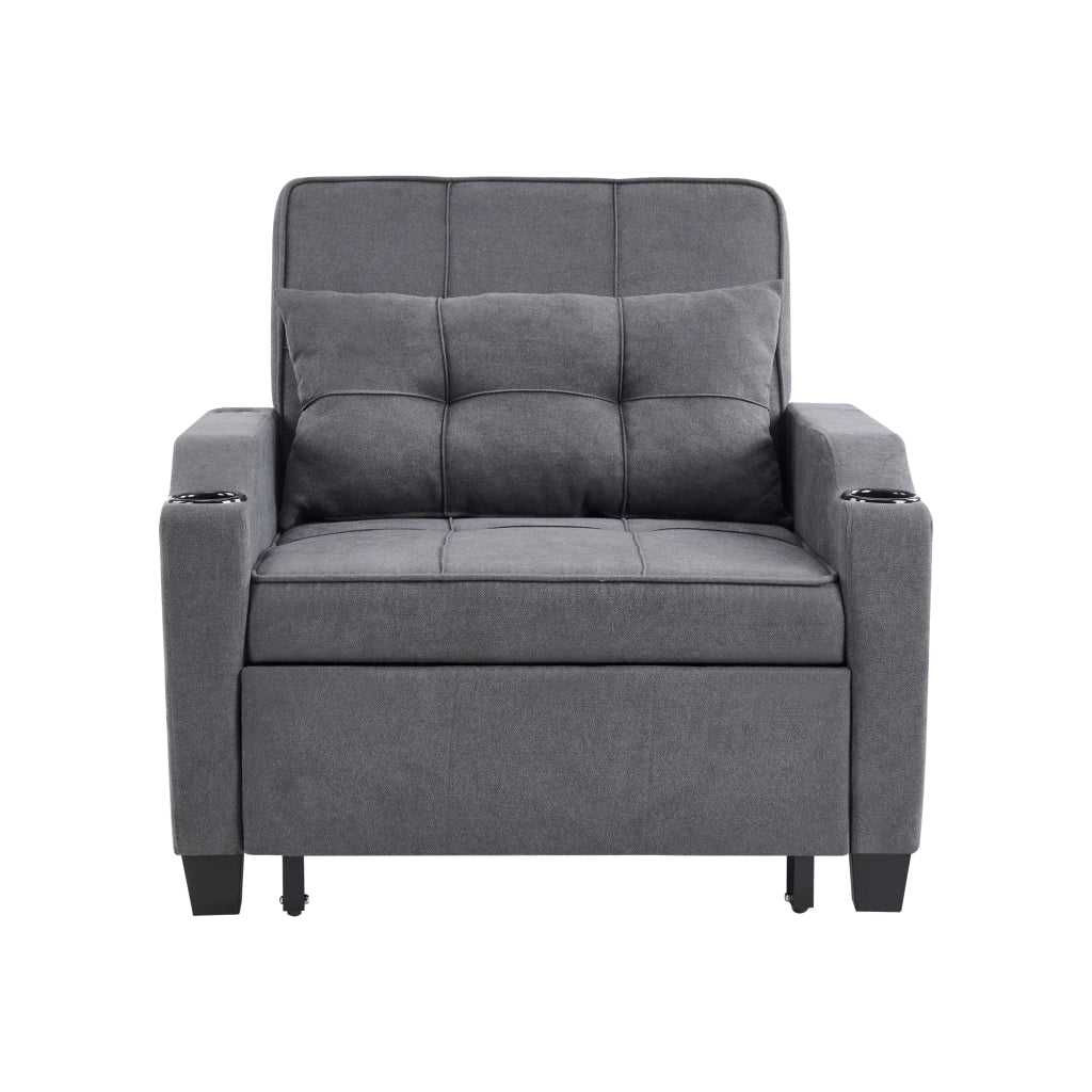 Poltrona letto 3 in 1 con portabicchieri USB e schienale regolabile in legno e metallo grigio scuro