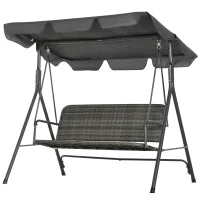 Dondolo da Giardino 3 Posti con Tettuccio Regolabile in Rattan PE, 167x112x153cm, Grigio Scuro