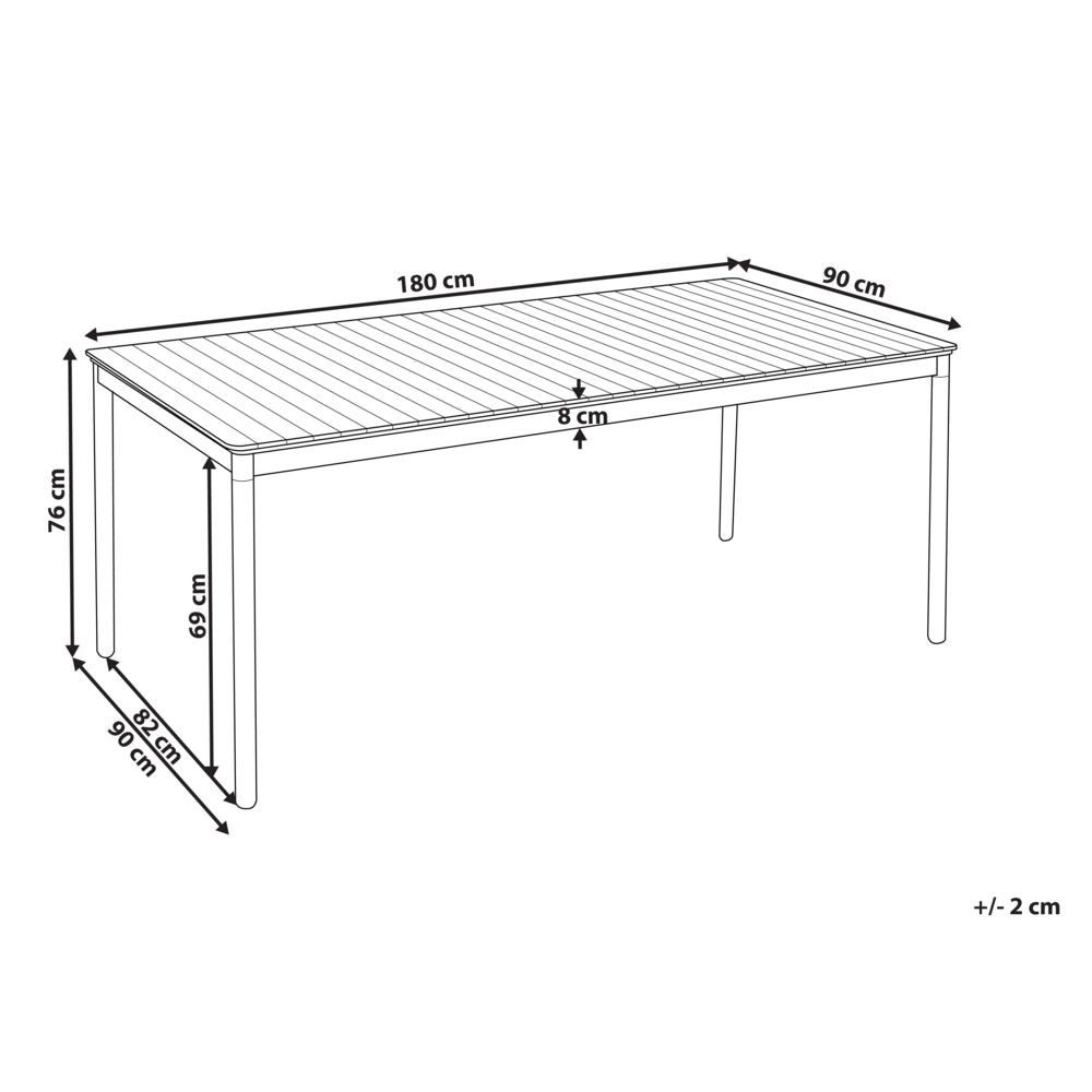 Lampada da tavolo da pranzo da giardino in legno di acacia 180 x 90 cm per 6 persone da esterno rettangolare in stile rustico
