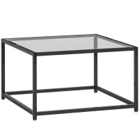 Tavolino Quadrato in Vetro Temperato e Acciaio, 68x68x39 cm, Nero