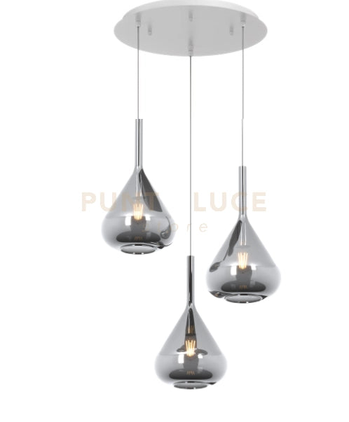 SOSPENSIONE BIANCO 3 LUCI TONDA VETRI FUME 1177BI-S3 T-FU