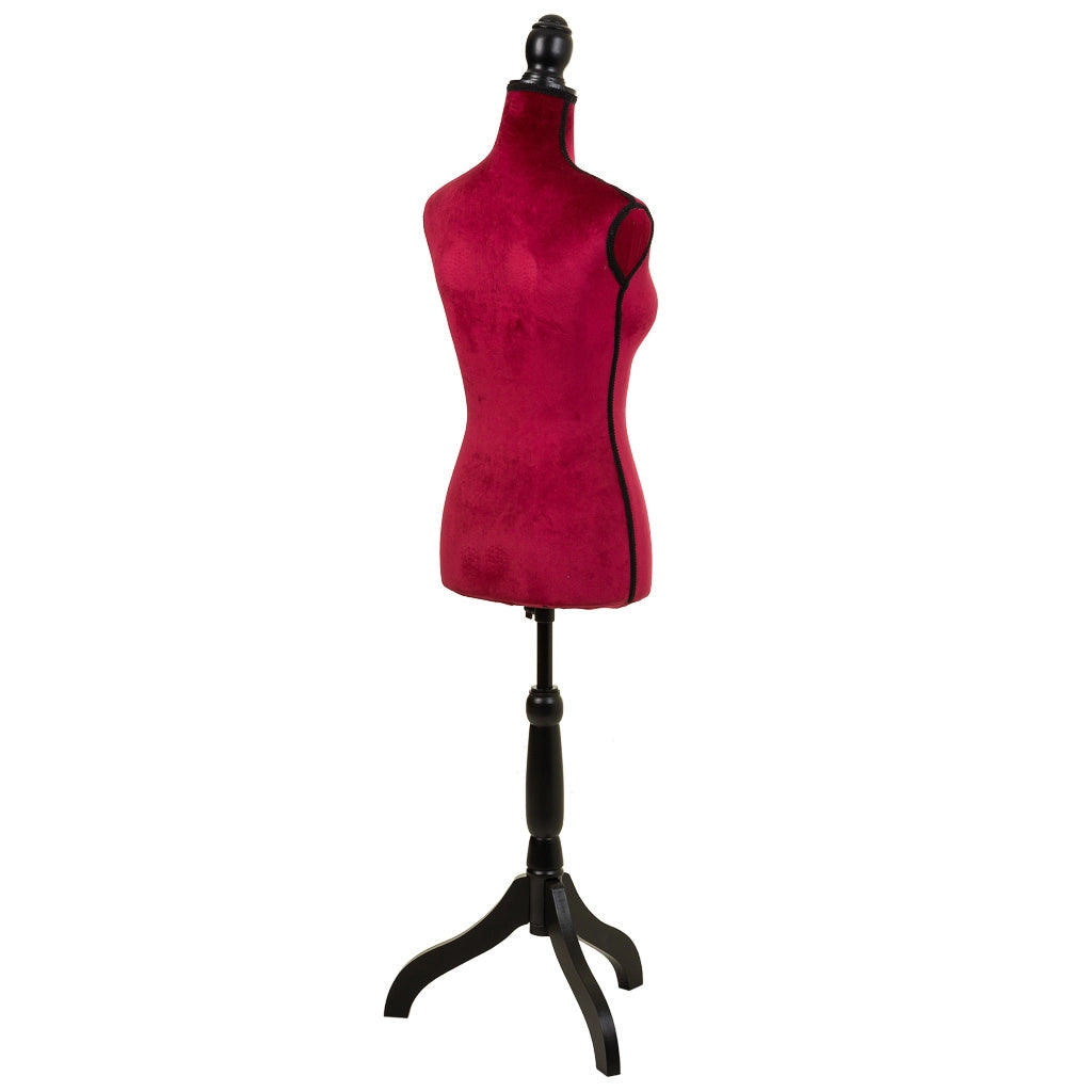 Manichino legno e gommapiuma, tessuto rosso, 24x37,5x168h cm