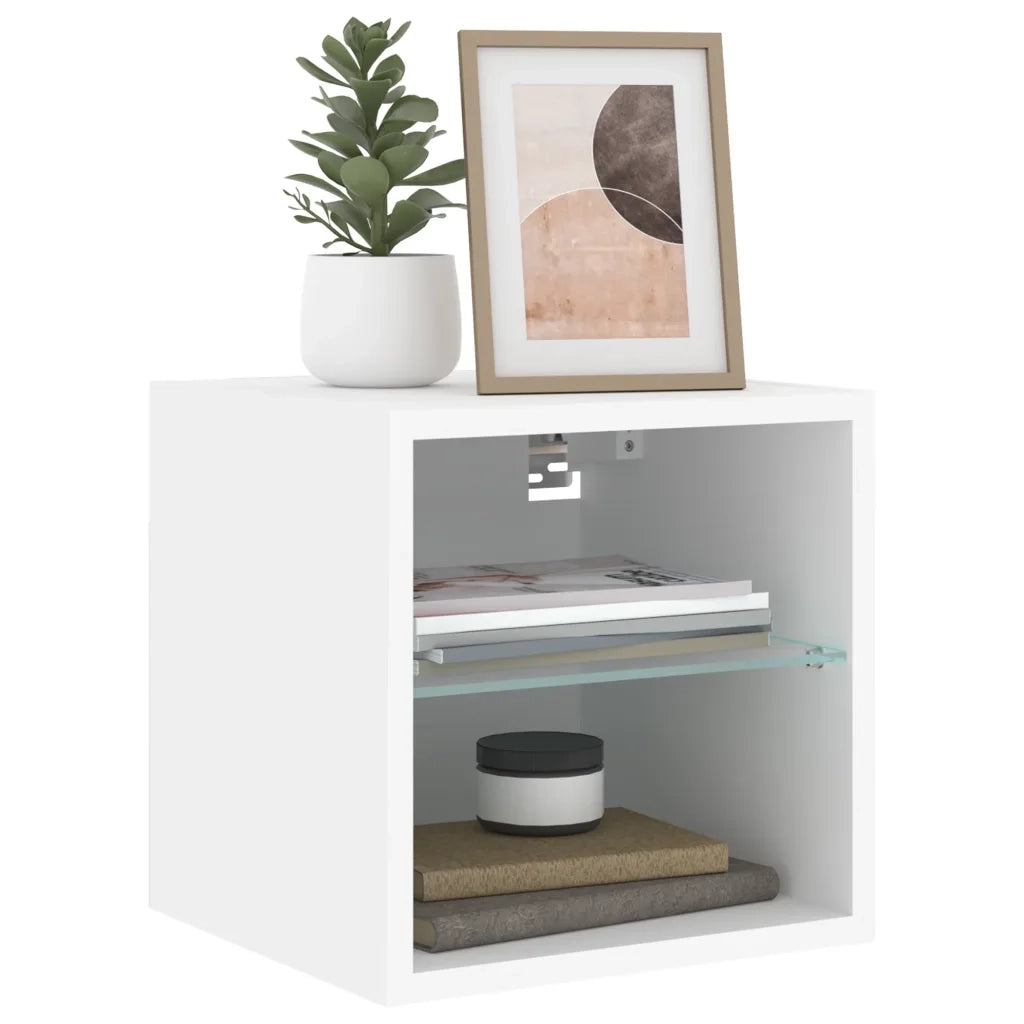 Mobile TV a Parete con Luci LED-Mobile TV a Muro Bianco 30x28,5x30 cm
