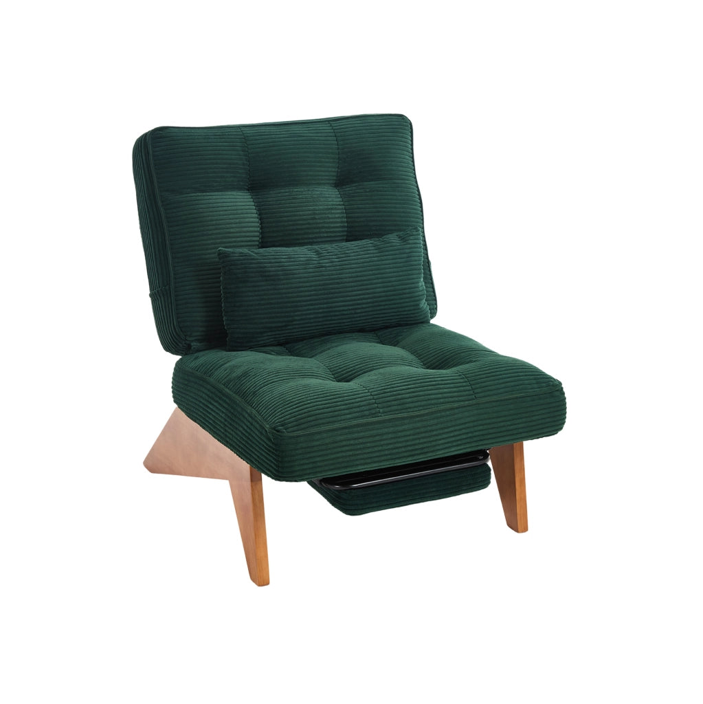 Poltrona reclinabile in corduroy verde smeraldo con cuscino lombare; 127x73x90 cm