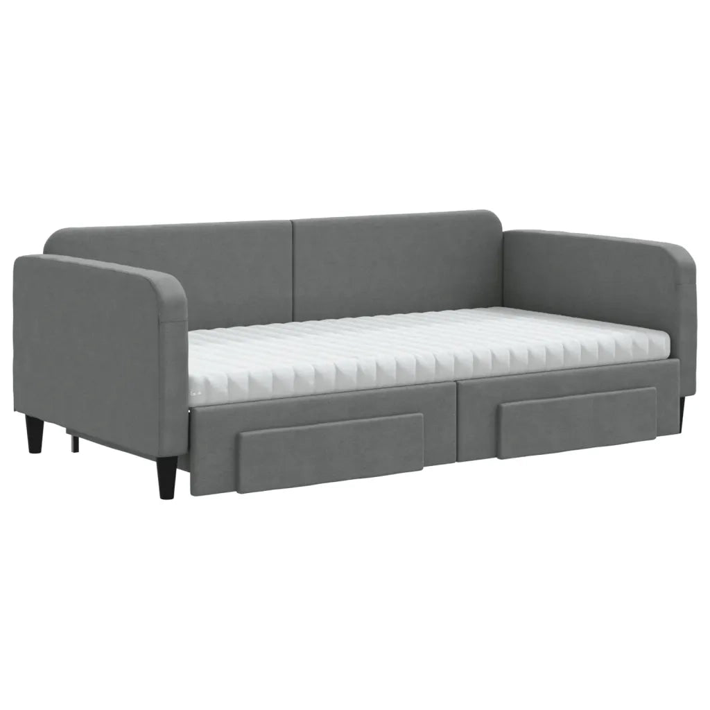 Divano Letto Estraibile Cassetti Grigio Scuro 100x200cm Tessuto 3196876