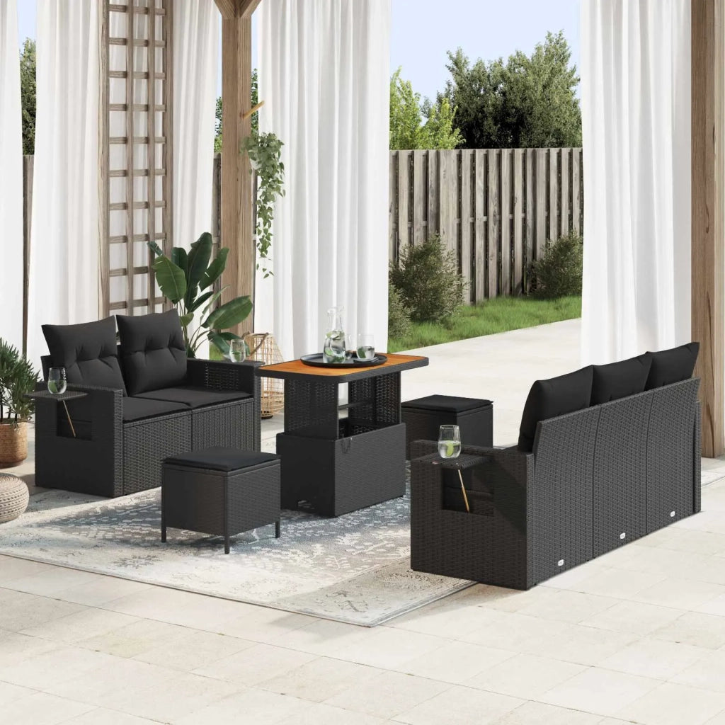 Set Divano da Giardino con cuscino 8 pcs Nero polyrattan 3361689