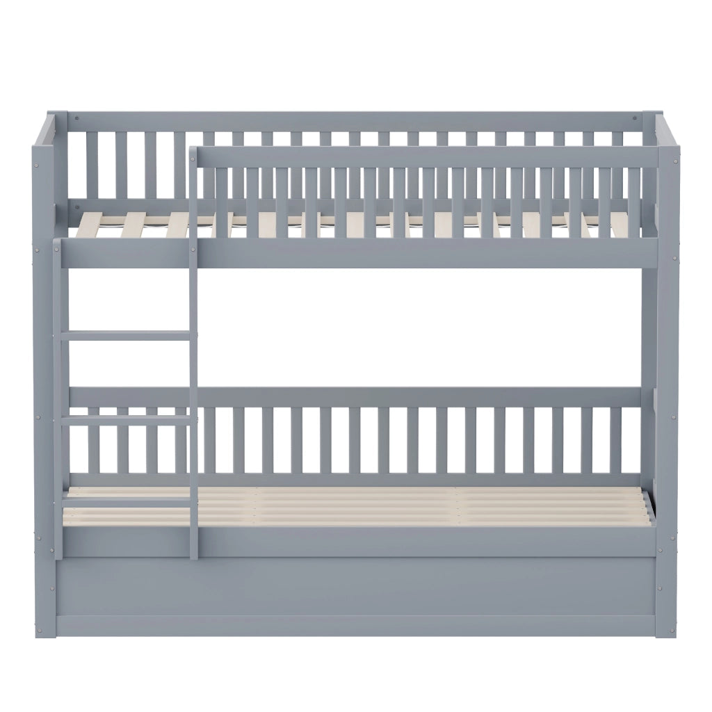 OKWISH Letto a Castello 90×200 cm, Letto 2 Posti con Vano Contenitore Idraulico, Scala e Spondine, senza Materasso, in Legno, Grigio