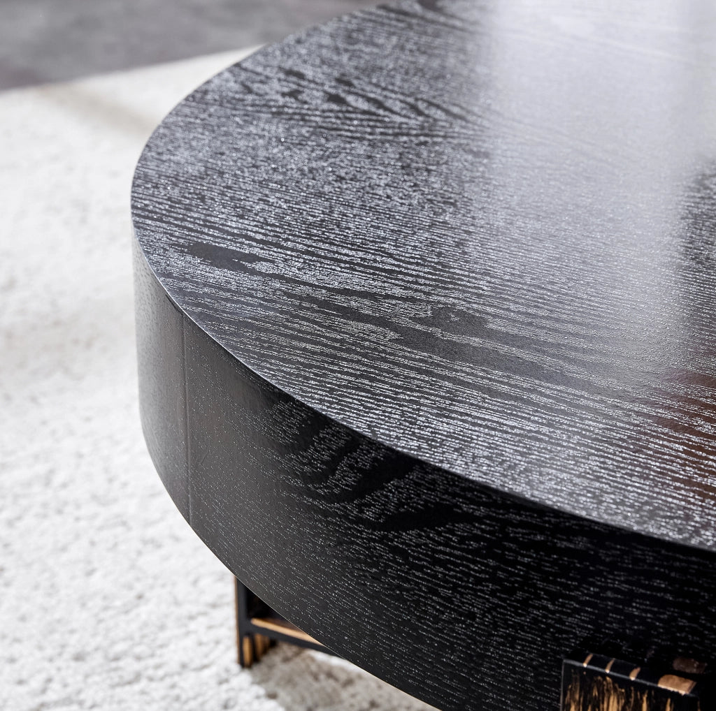 Tavolino da caffè rotondo Ø68 cm nero e bronzo antico