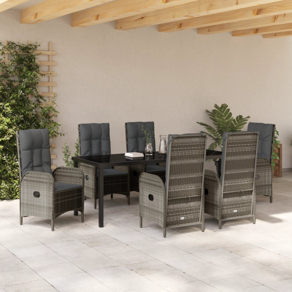 Set da pranzo da giardino 7 pezzi Grigio Polyrattan