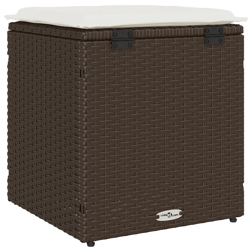 Sgabelli Giardino con Cuscini 2pz Marrone 40x40x43cm Polyrattan