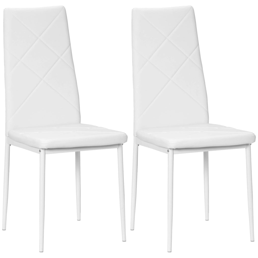 Set 2 Sedie 41x50x97 cm con Schienale Alto in Finta Pelle e Acciaio Bianco