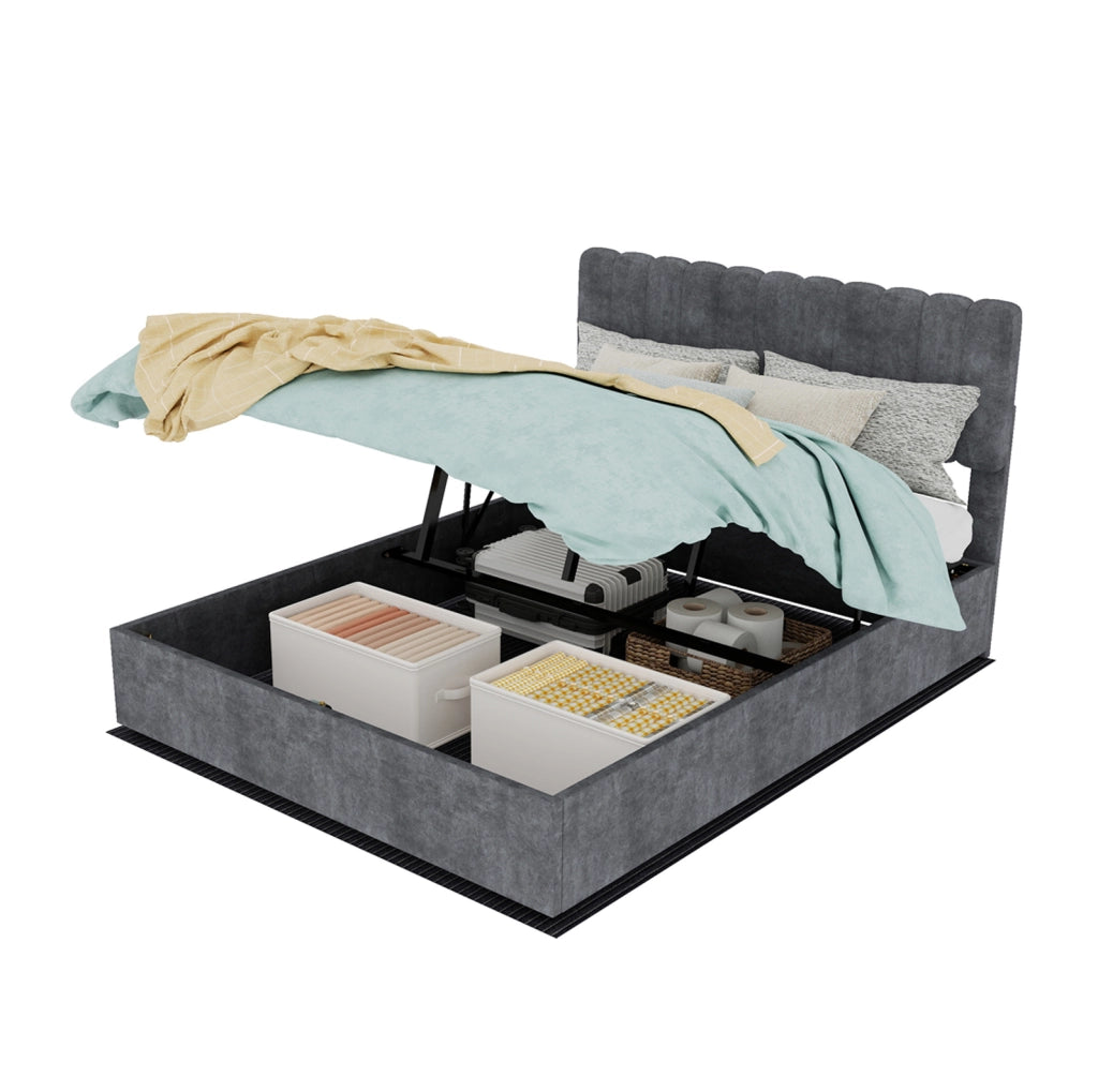 Letto imbottito 140x200 cm in velluto grigio con testiera morbida