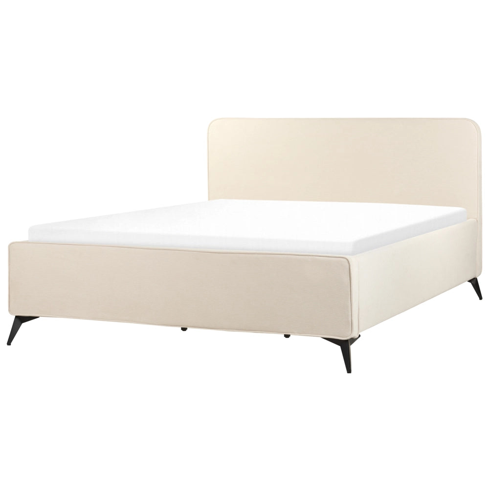 Letto Beige in velluto a coste Gambe in metallo nero 180 x 200 cm a doghe Camera da letto Classica Minimalista