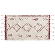 Tappeto cotone bianco sporco e rosso scuro 80 x 150 cm moderno orientale tribale nappe motivo geometrico