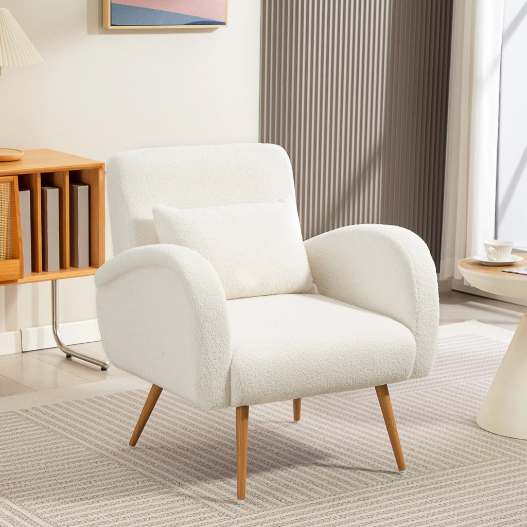 Poltrona imbottita con rivestimento in boucl¨¦ e cuscino lombare ¨C Zephmum ¨C Crema metallo