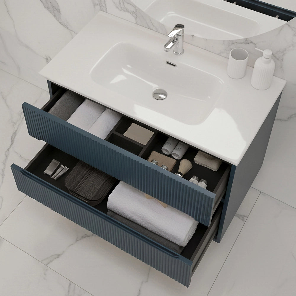 Mobile bagno sospeso 90 cm blu petrolio cannettato Bali