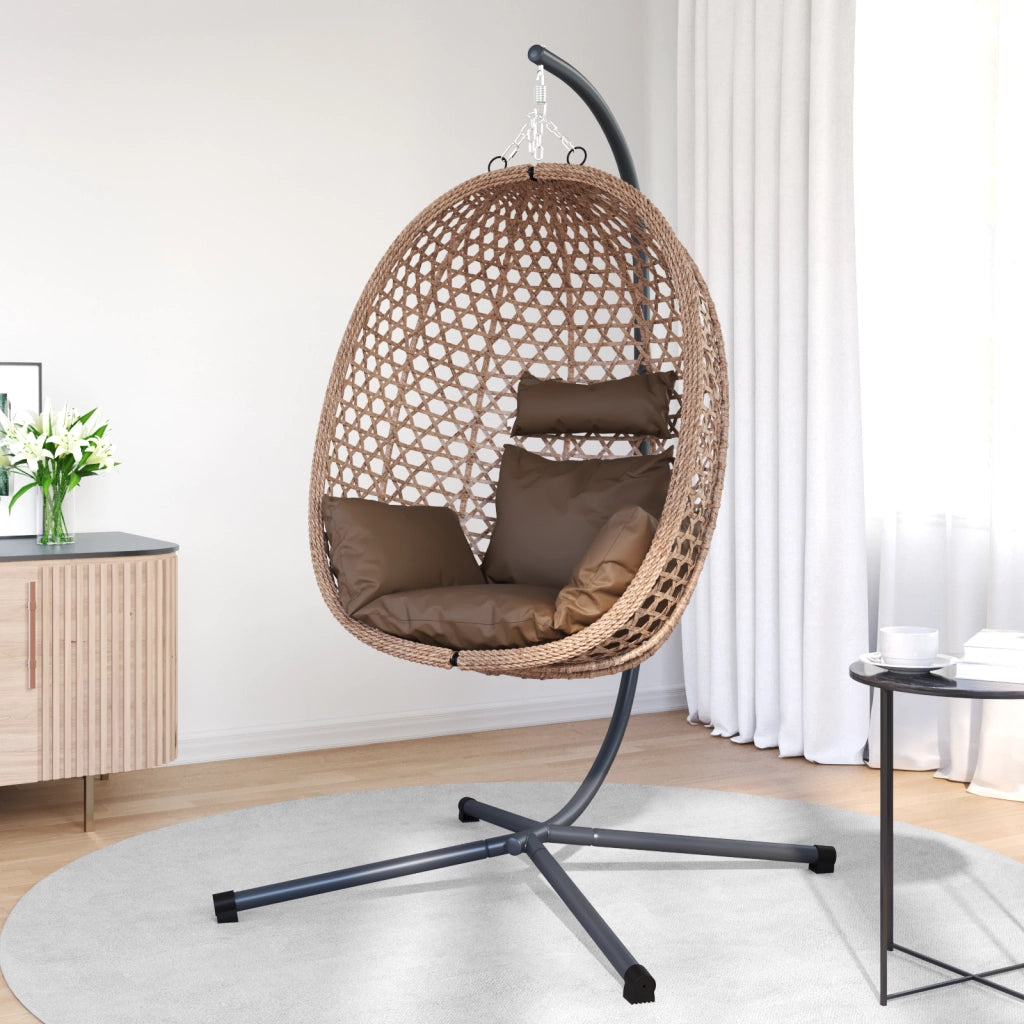 Cesta Sedia a Uovo Appesa con Supporto CaffÃ¨ in Rattan Poliestere