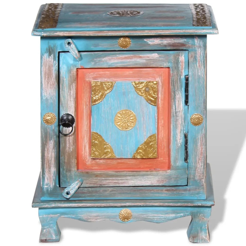Comodino-Tavolino da notte in Legno Massello di Mango Blu