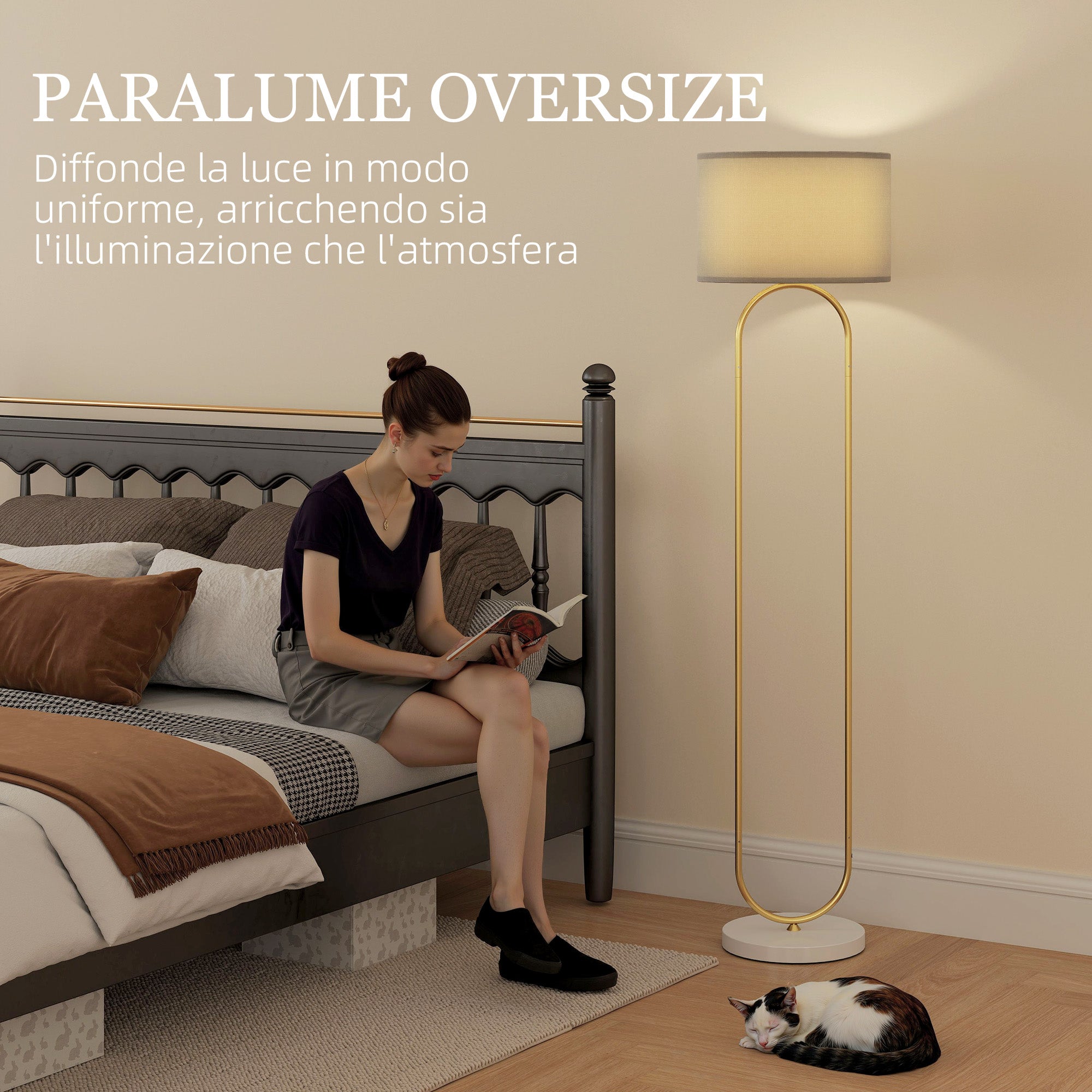 Lampada da Terra Moderna Design ad Arco Ø38x156 cm in Metallo e Tessuto Oro