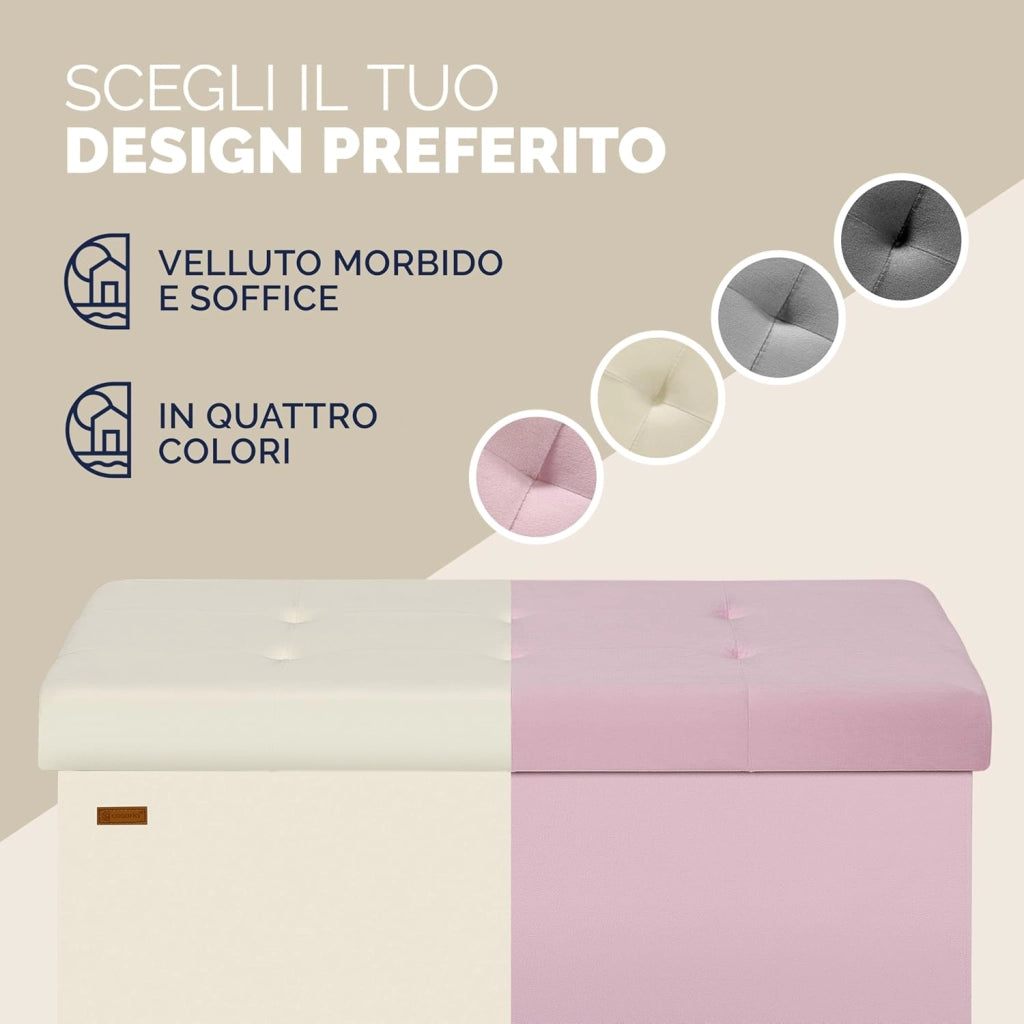 ® Panca Contenitore in Velluto con Piedini Cassapanca 76 cm Carico Max 300kg Pouf Baule Portaoggetti Soggiorno Camera da Letto Corridoio